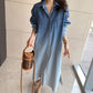 Vintage Chic Denim Maxi Shirt Dress