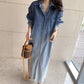 Vintage Chic Denim Maxi Shirt Dress