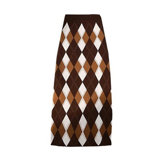 AutumnPlaid- High-Waist Knitted Maxi Skirt