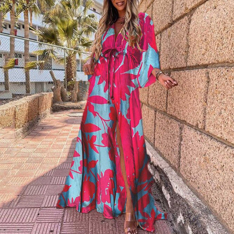 Floral Elegance V-Neck Maxi Dress