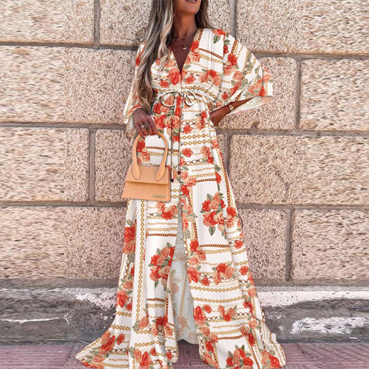 Floral Elegance V-Neck Maxi Dress